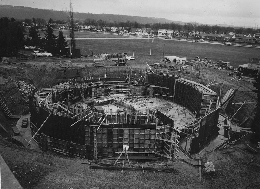 Framework of McMaster Nuclear Reactor being built in 1957.