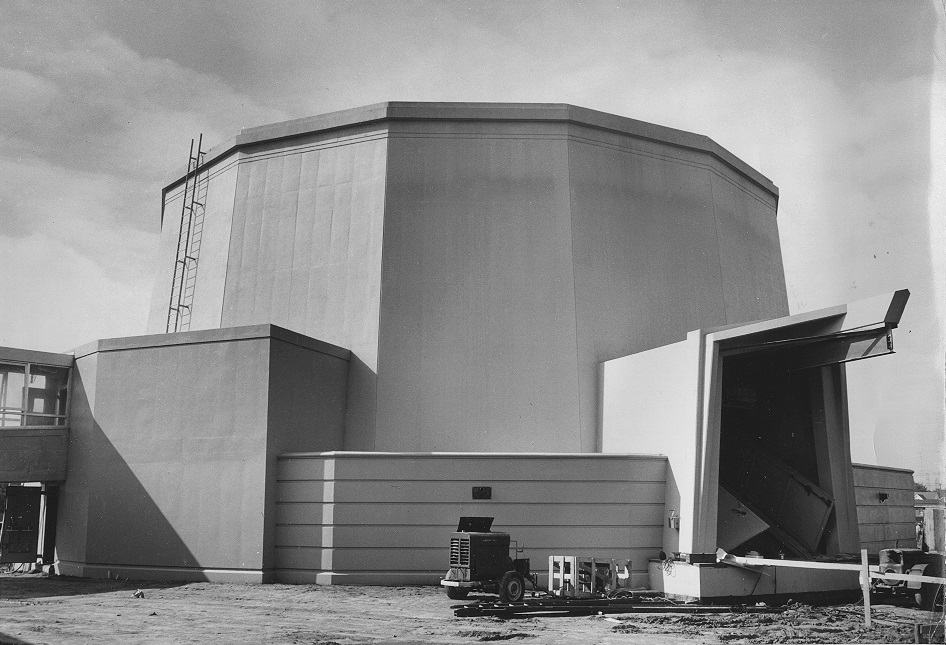 Exterior of McMaster Nuclear Reactor in 1958.