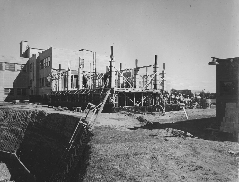 Construction work on extensions to NRB in 1957.
