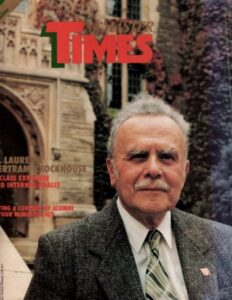 Magazine cover of the McMaster Times with Bertram Brockhouse on the cover.